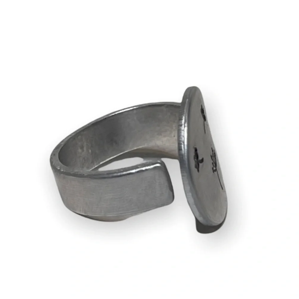 Handmade 9/10 stamped dandelion silver‎ adjustable hypoallergenic medallion ring